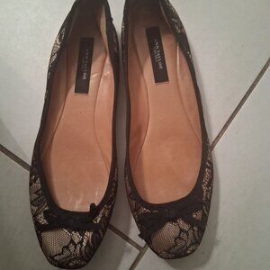 **Hot! Buy 1 Get 1 Surprise Free! Satin, Black/Lace Flats, 6M, By Ann Taylor